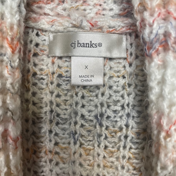 CJ Banks Cream Grey Coral Soft Cardigan Sweater Open Front Knit Crochet Acrylic - Picture 3 of 7